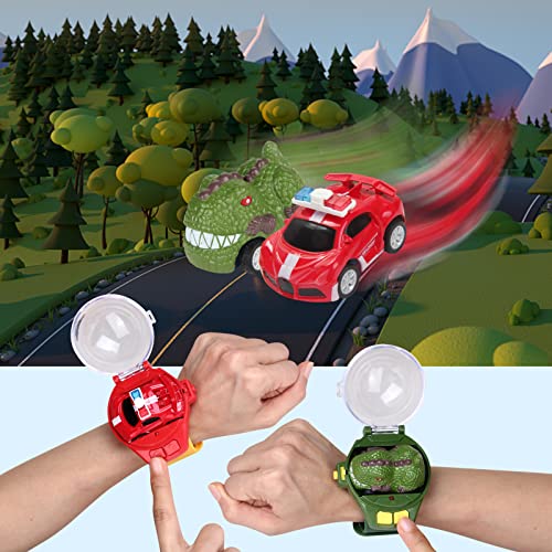 2023 Remote Control Car Watch Toys with LED Light,2.4 GHz Mini Racing Cars Wrist Toy for Kids Adults,RC Small Car Interactive Outdoor Game Christmas Easter Birthday Gifts,Dinosaur