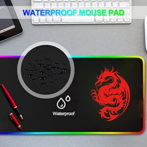 RGB Mouse Pad,Gaming Mouse Pad - 15 Light Modes Extended Computer Keyboard Mousepad,Dragon Mouse Pad,High-Performance LED Mouse Pad Optimized for Gamer 800×300mm/31.5 X 12in (Red)