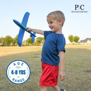 Toy Airplane Launcher - Outdoor Games - 4 Pack 17.5 Foam Glider Planes + 2 Launchers + 4 Sets of Stickers - LED Lights - Throwing Toys for Kids - Red & Blue Flying Toys – 4 5 6 7 8 Year Old Boys Girls