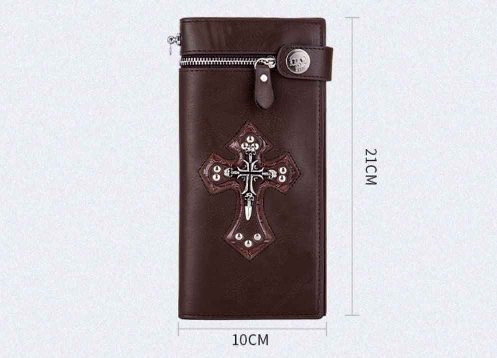 Wallet Men Punk Style Personality Long Wallet Skull Cross Retro Wallet (Color : Black B, Size : A)