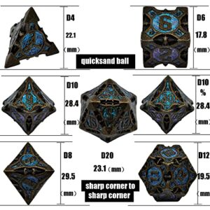 WZLHJRAR DND Dice Set - Metal D&DRPG Dice Set Dungeon and Dragon Polyhedron Metal Dice MTG Table Game Dice Accessories D4 D6 D8 D10 D10% D12 D20 Dice Set Black Leather Storage Bag - Rolling Blue Dice