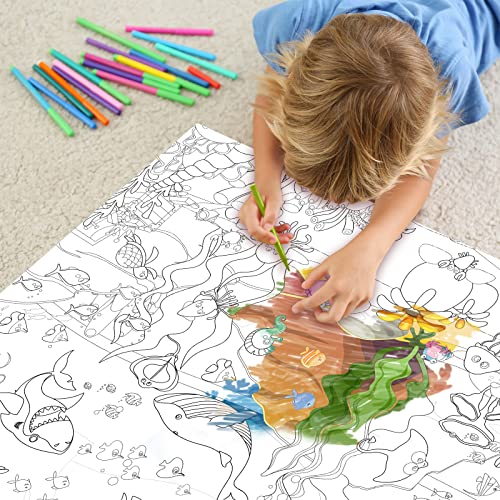 Pajean Ocean Animal Jumbo Giant Coloring Poster for Kids 45x31.5 Inch Table Wall Pages Under The Sea Animals Huge Paper Large Sheets Art Activities Kid Birthday Home, White