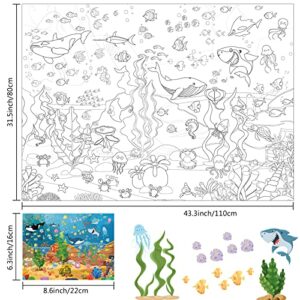 Pajean Ocean Animal Jumbo Giant Coloring Poster for Kids 45x31.5 Inch Table Wall Pages Under The Sea Animals Huge Paper Large Sheets Art Activities Kid Birthday Home, White