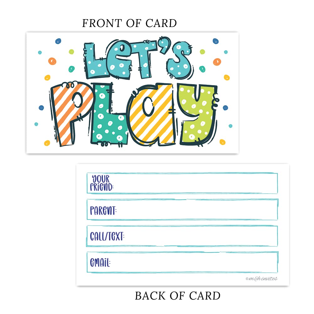 50 Play Date Cards for Kids - Let's Play Keep in Touch Contact Card for Boys and Girls (Business Card Size)