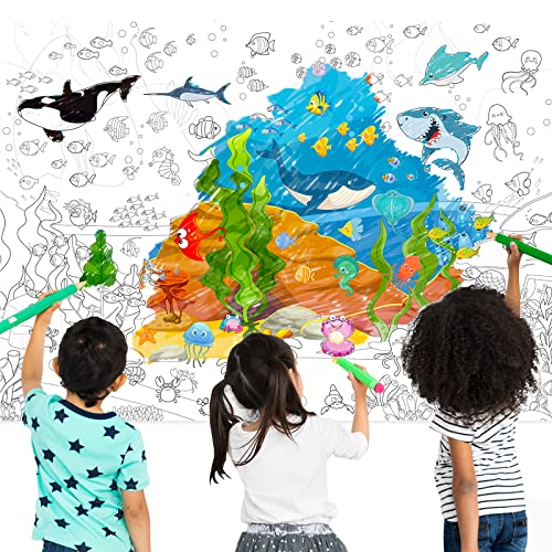 Pajean Ocean Animal Jumbo Giant Coloring Poster for Kids 45x31.5 Inch Table Wall Pages Under The Sea Animals Huge Paper Large Sheets Art Activities Kid Birthday Home, White