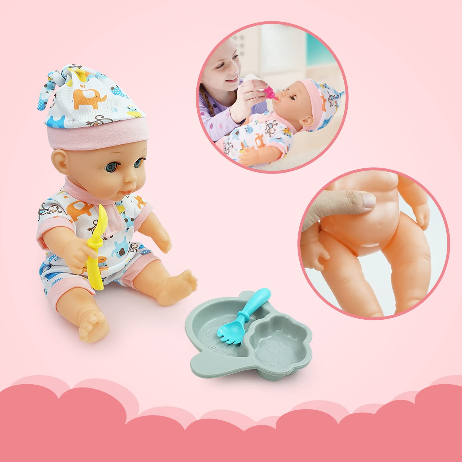 RedCrab 12" Baby Doll Toys Newborn Doll Bath and Bed Play Set - 2-in-1 Shaker and Bathtub with Shower Spray and 25pcs Accessories for Girls Pretend Play,Toy Gift Set for 3+ Year Old Kids