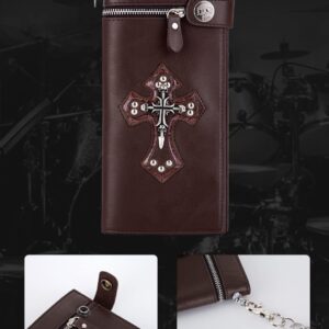 Wallet Men Punk Style Personality Long Wallet Skull Cross Retro Wallet (Color : Black B, Size : A)