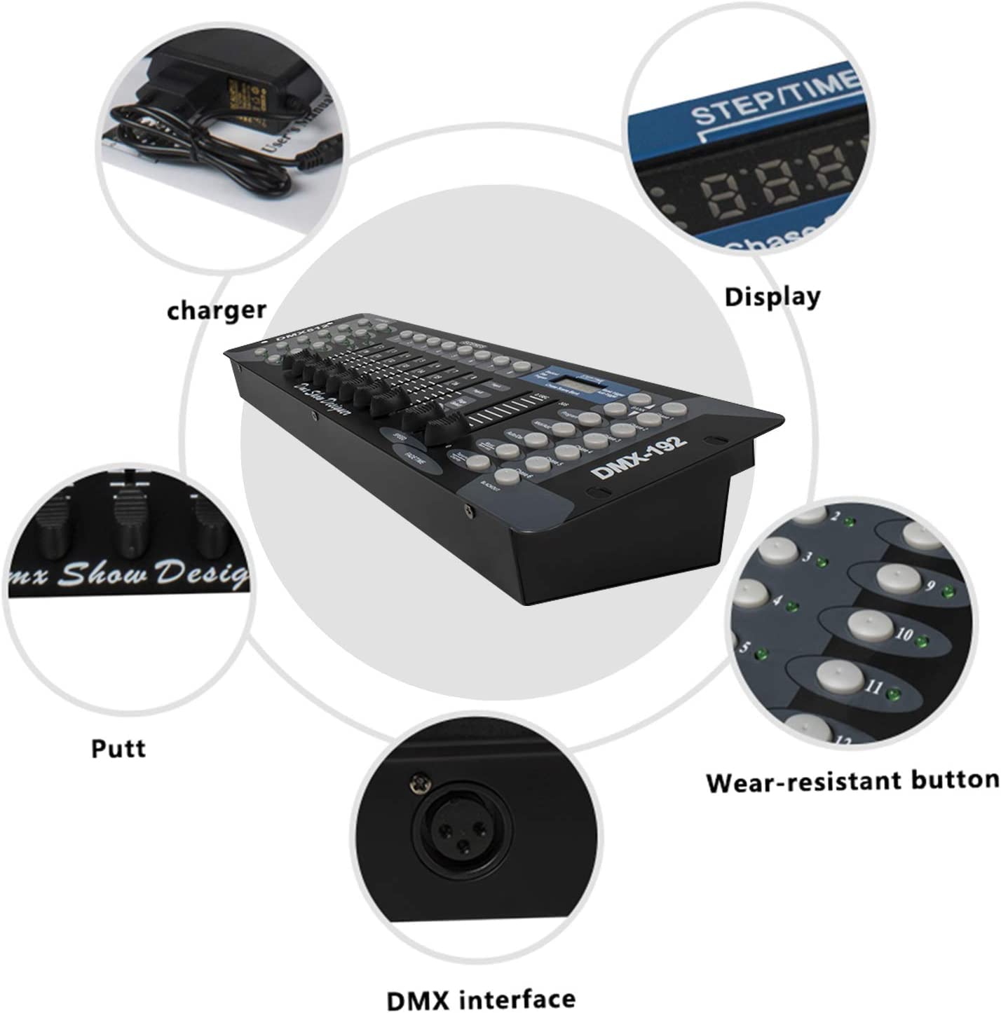 SHEHDS 192 DMX DJ Controller LCD Display DMX Controller DJ Equipment Stage Light Controller for Dj Lights, Par Lights, Moving Head Lights, Pubs, Night Clubs, Disco