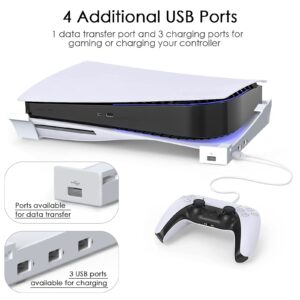 Geekria Horizontal Stand Compatible with PS5 Console with 4-Port USB Hub,PS5 Accessories Base Holder Compatible with Playstation 5 Digital & Disc Editions,1 USB 2.0 Data Port & 3 Charging Port