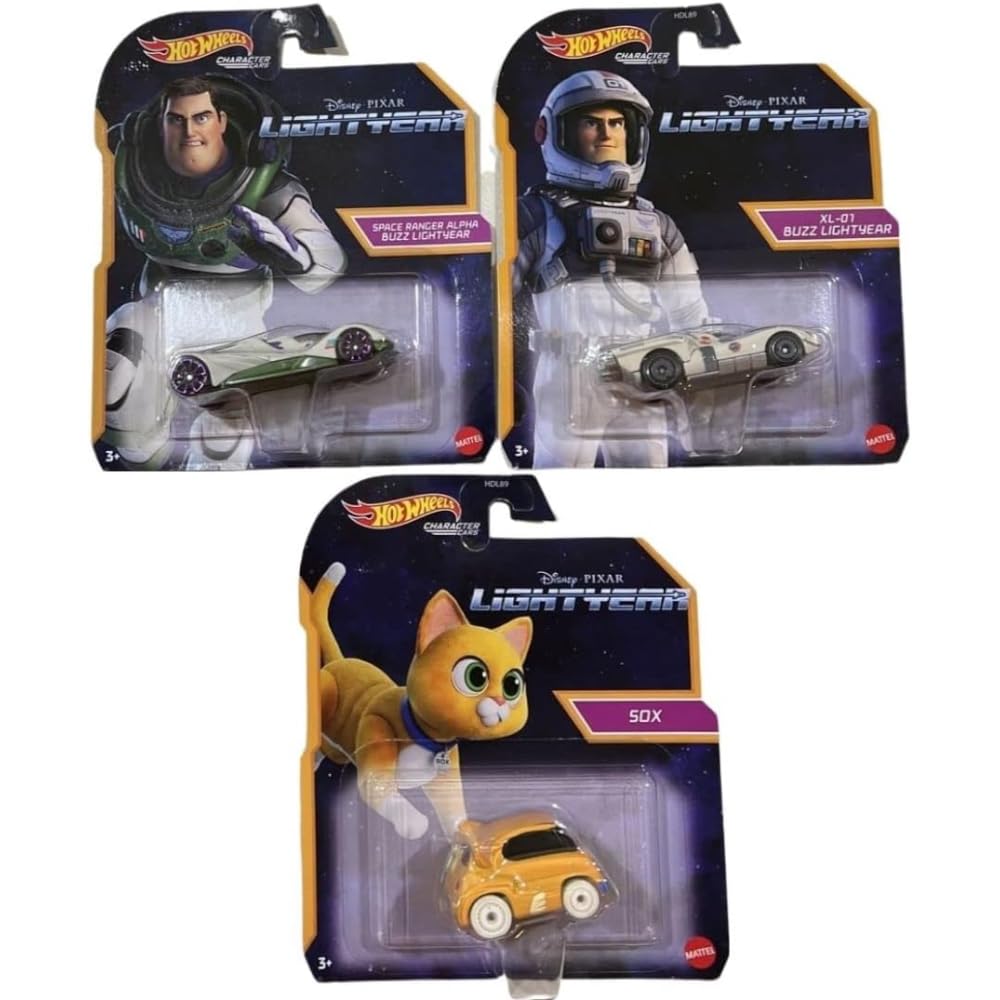 Hot Wheels Disney Pixar Lightyear Character Cars Set of 3 Diecast Vehicles with Space Buzz and Sox