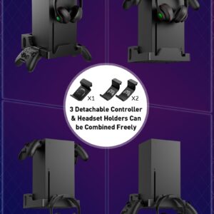 Wall Mount for Xbox Series X with 2 Controller Holders and 1 Headphone Stand, Wall Mount Kit for Xbox Series X Accessories, Dual Ventilation Design Wall Shelf, Place Console Front Facing