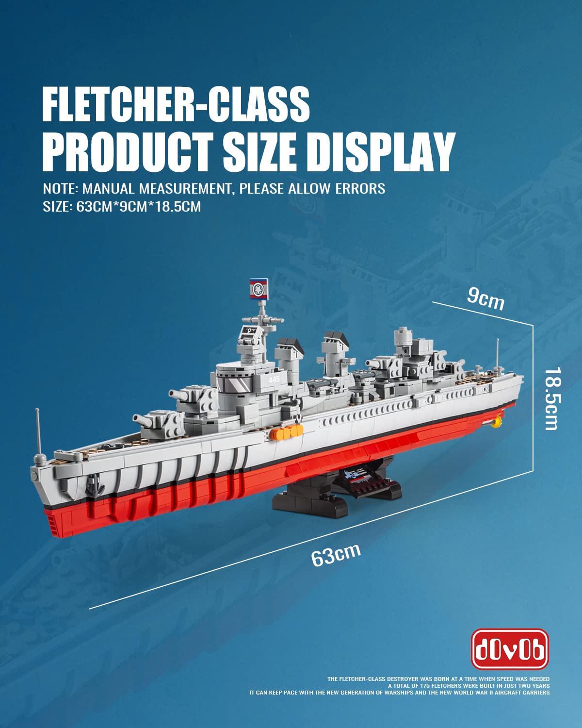 dOvOb Military Fletcher-class Destroyer Model Building Blocks Kit, 1338 Pieces Bricks, STEM Toys for Kits or Adult