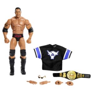 mattel wwe the rock elite collection action figure, deluxe articulation & life-like detail with iconic accessories, 6-inch