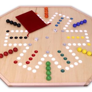 AmishToyBox.com Large Wahoo Marble Game Board Set - 25" Wide - Maple Wood - Double-Sided - with Large 1" Marbles and Dice Included