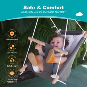 Troispot Comfortable Baby Swing Bed, Secure Canvas and Wooden Hanging Swing Chair for Baby, Infant, Toddler, Kids Toys, Indoor Outdoor Hammock for Indoor Playground, Tree Swings or Backyard, D1