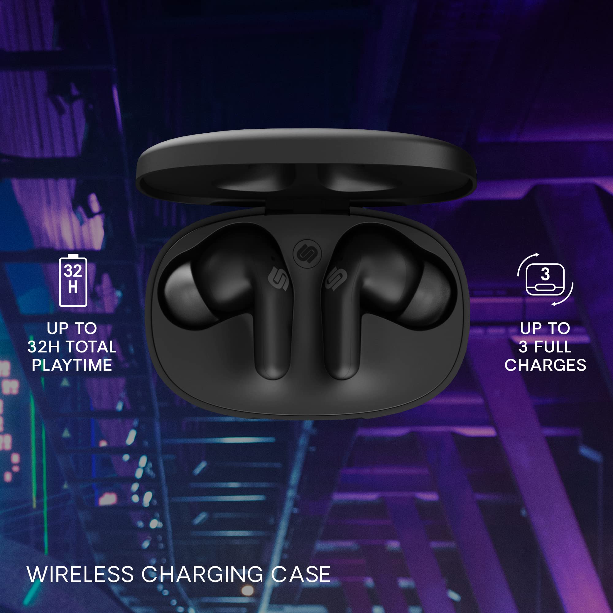 Urbanista Wireless Earphones | Wireless Earbuds with Microphone | 70ms Low Latency Gaming Earbuds | Dual-Mode Bluetooth Earphones | Fast Charge USB-C Earphones | 32 H Playtime | Seoul, Midnight Black