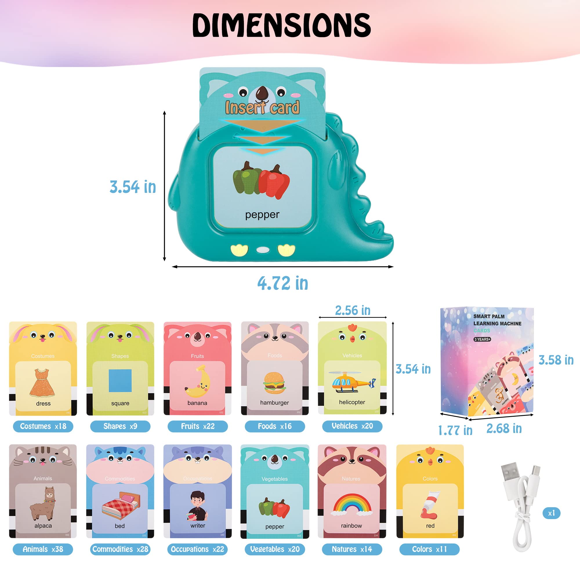 BubbleBash Preschool Learning Flashcards Machine, Dinosaur Design with 224 Words, Teal