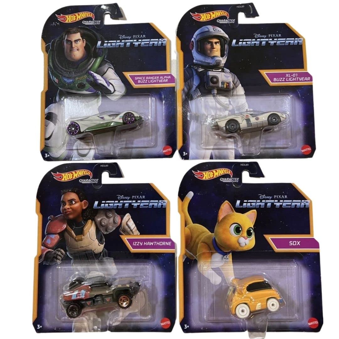 Hot Wheels Disney Pixar Lightyear Character Cars Complete Set Bundle of 4 Diecast Vehicles