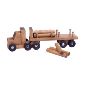 AmishToyBox.com Log Truck Wooden Toy - Amish-Made in Lancaster County, Pennsylvania - with 6 Removable Logs