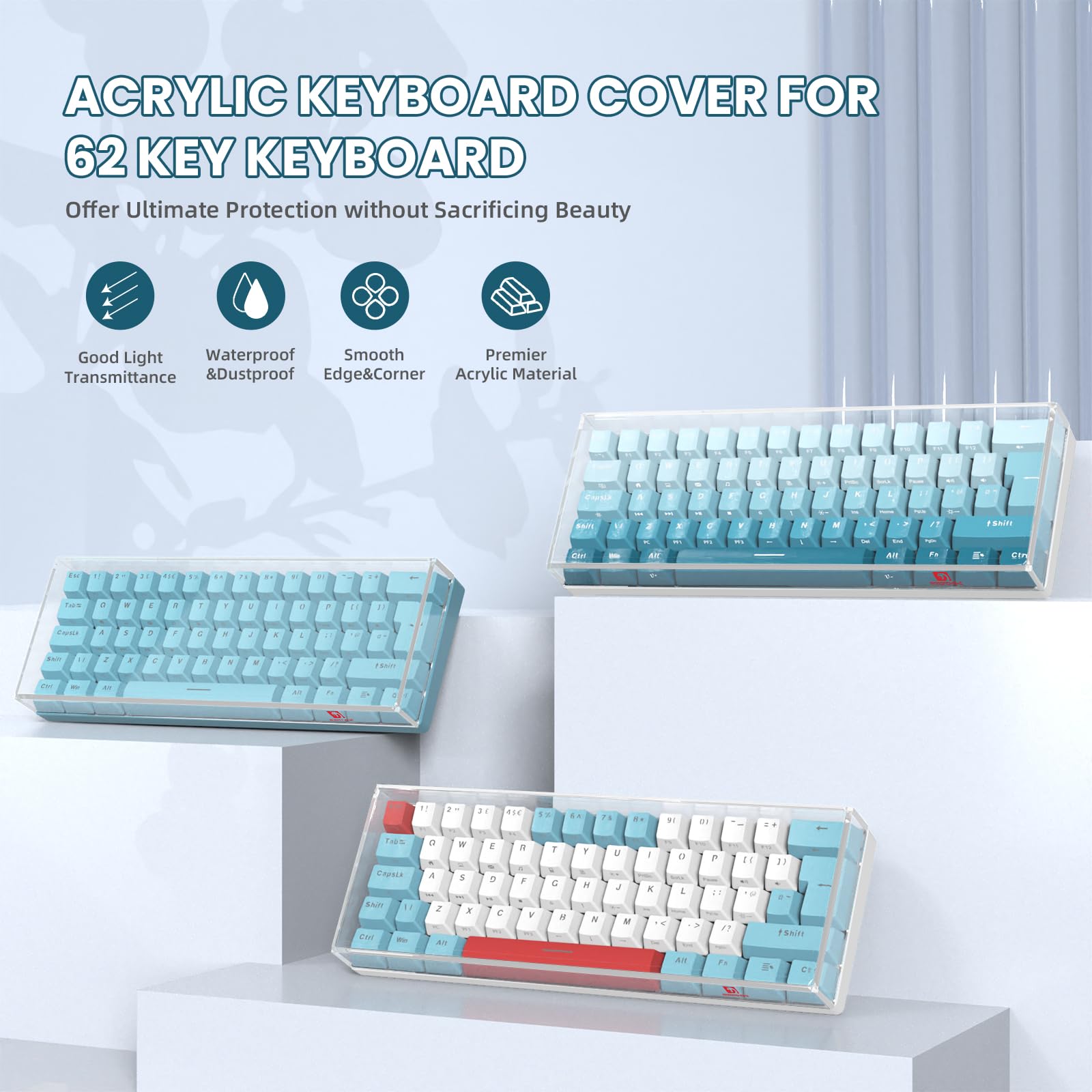 ZIYOU LANG KC01 Acrylic Clear Transparent Keyboard Cover(11.5*4.1*1.14’’) with Dustproof Waterproof Anti-hit Anti-cat Protective Case for 60% Small Layout 61Key 64Key 68Key Mechanical Gaming Keyboard