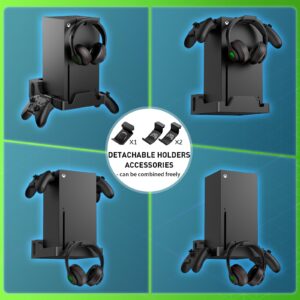 Wiilkac Wall Mount for Xbox Series X, 4 in 1 Wall Mount Kit for Xbox Series X with Two Controller Holders & Headphone Hook, Integrated and Ventilation Design, Console Can Face Forward