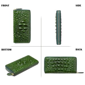 Women Leather Wallet RFID Designer crocodile Large Capacity Credit Cards Holder Organizer Phone Clutch (Green)