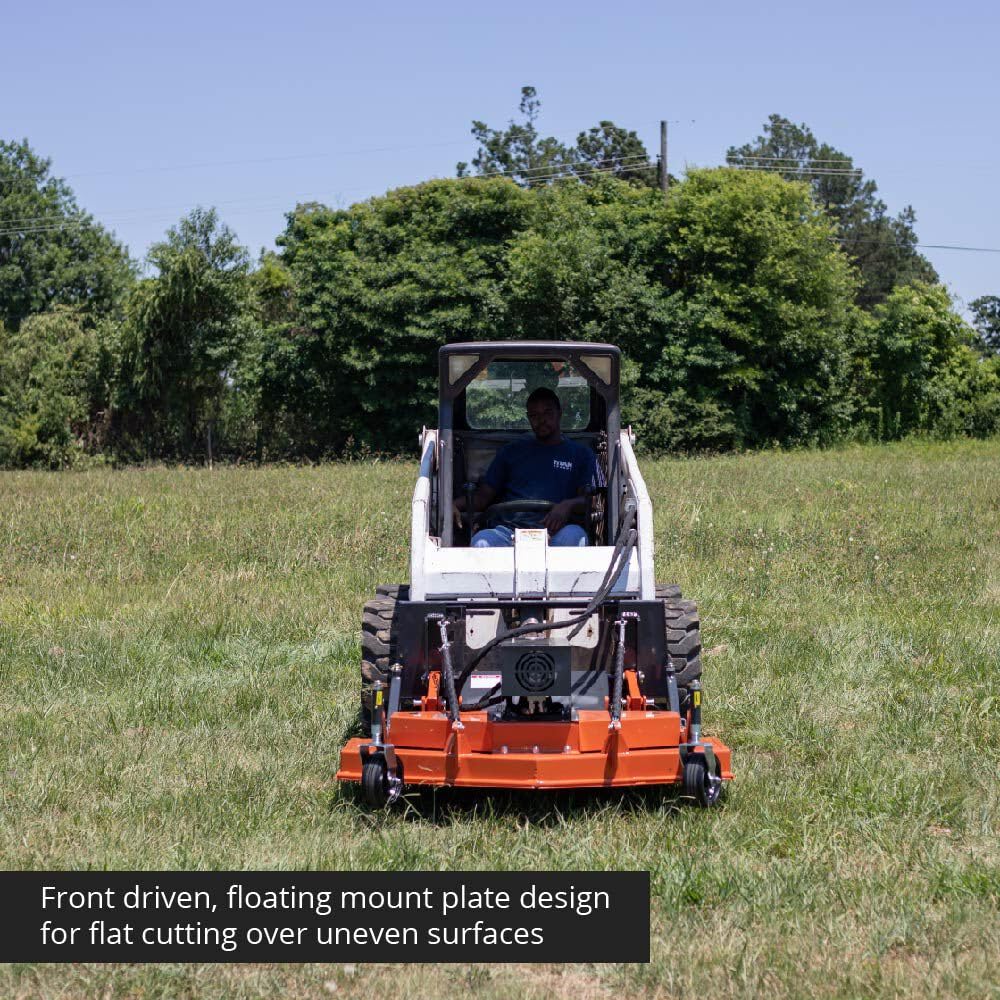 Titan Attachments Skid Steer 72in Wide Finish Mower Attachment, Rear Discharge Landscaping Equipment