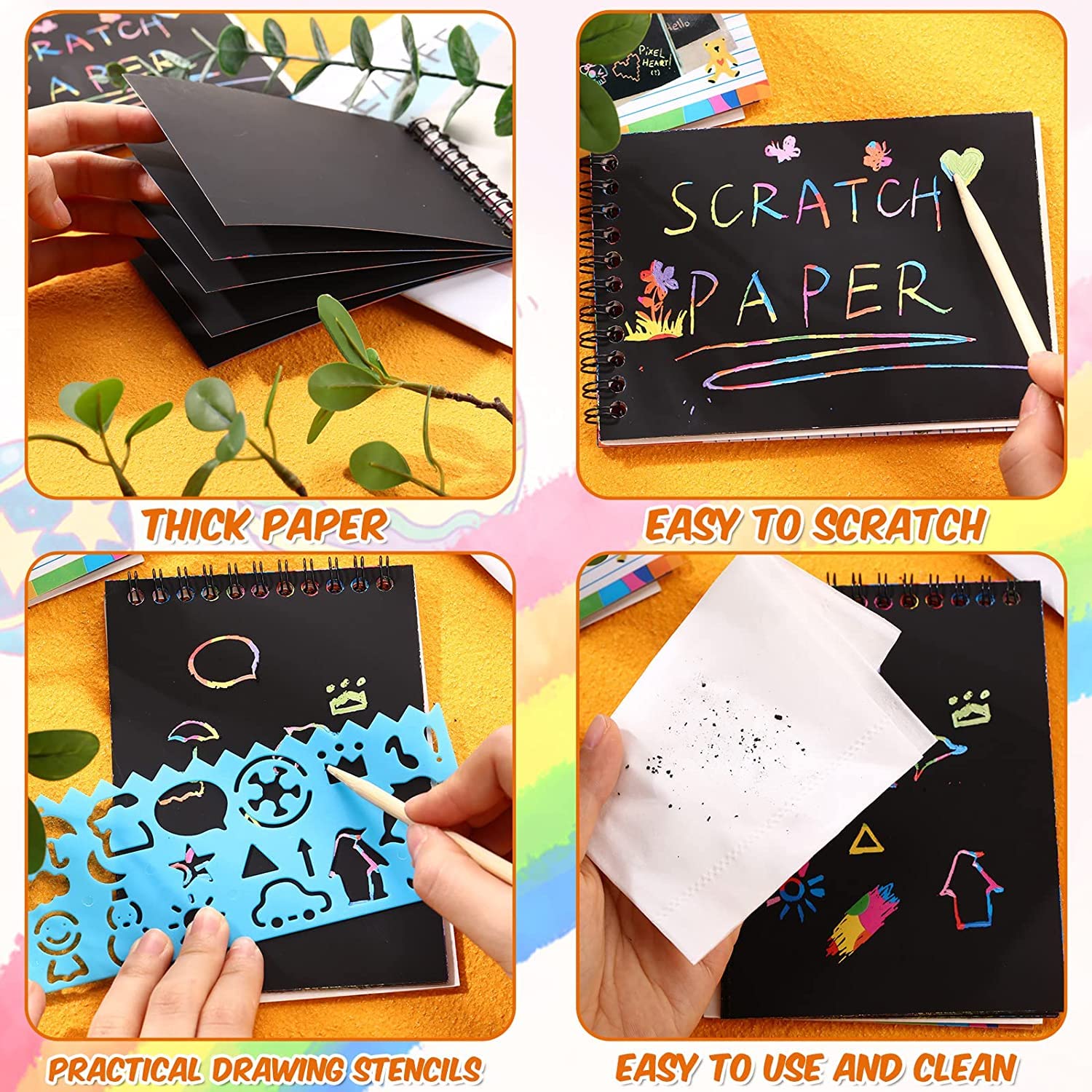 Huastyle 16 Pack Scratch Notebooks Art and Crafts for Kids Ages 4-8-12 Party Favors, Treasure Box Prizes for Kids Classroom Pinata Stuffers Goodie Bags Activities Drawing Girls Birthday Games