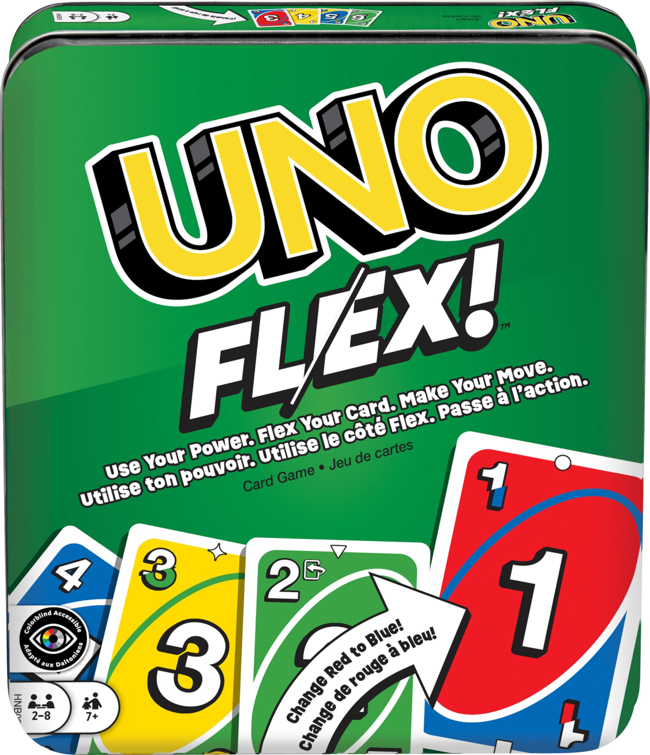 Mattel Games UNO Flex Card Game for Family Night Where Cards Change Color When Flexed in Collectible Tin Box