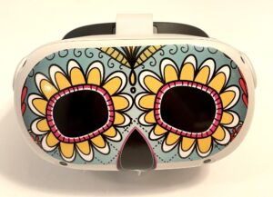 sugar skull (green) decal for quest 2 vr headset - meta / oculus - glossy vinyl sticker