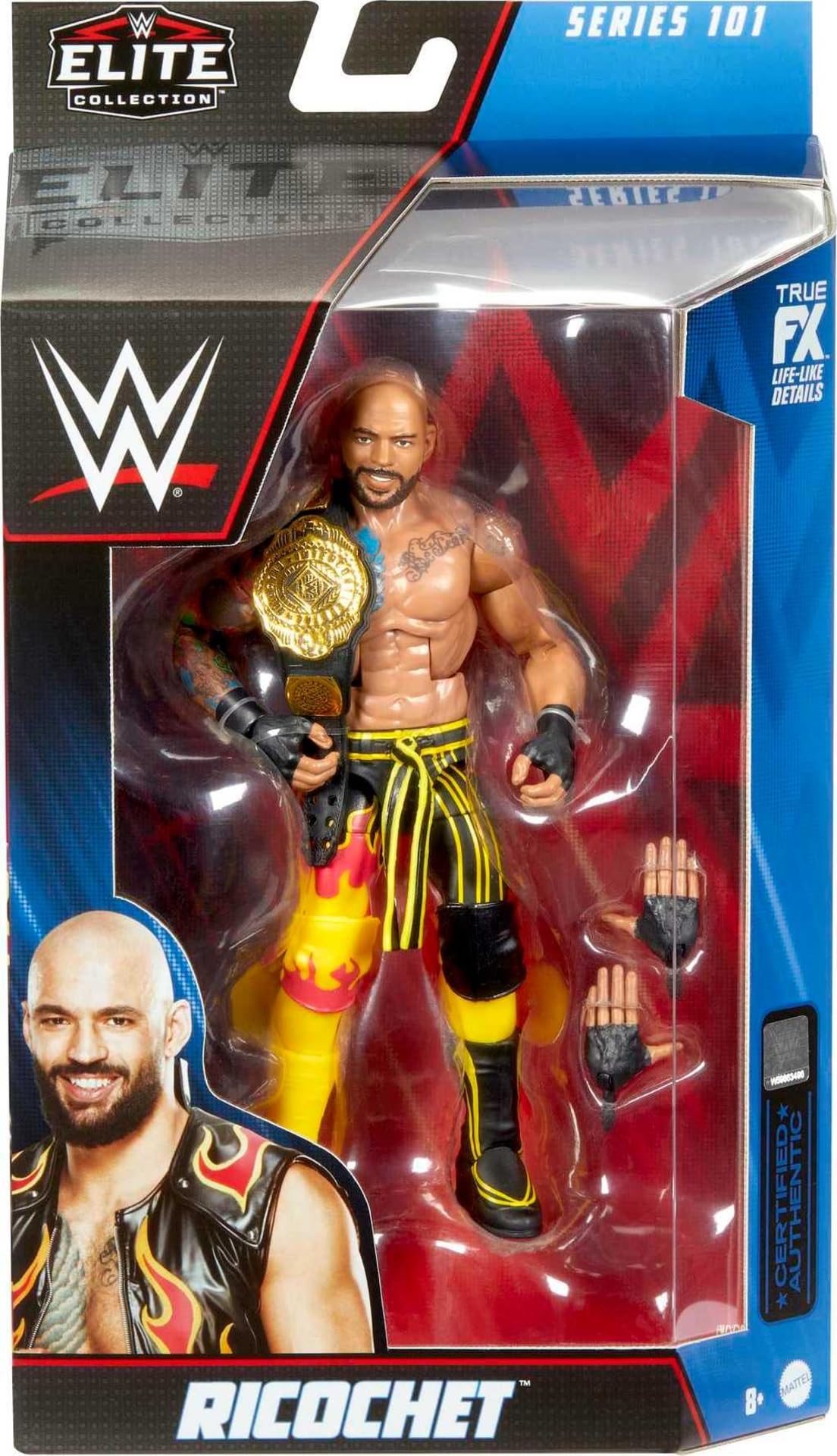 Mattel WWE Ricochet Elite Collection Action Figure, Deluxe Articulation & Life-like Detail with Iconic Accessories, 6-inch