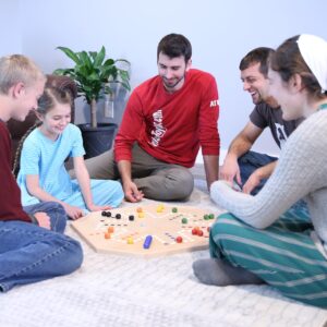 AmishToyBox.com Large Wahoo Marble Game Board Set - 25" Wide - Maple Wood - Double-Sided - with Large 1" Marbles and Dice Included