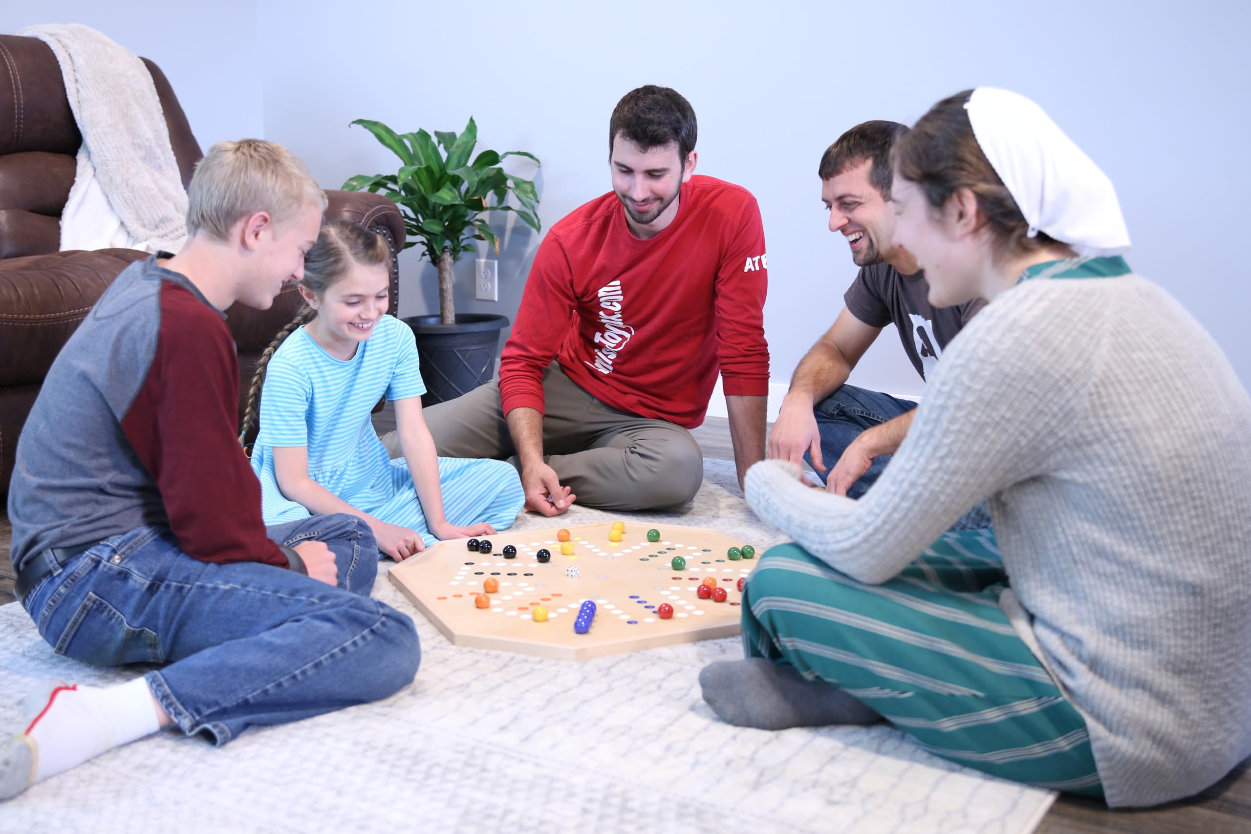 AmishToyBox.com Large Wahoo Marble Game Board Set - 25" Wide - Maple Wood - Double-Sided - with Large 1" Marbles and Dice Included