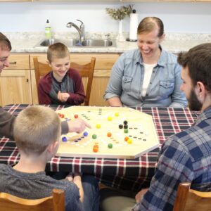 AmishToyBox.com Large Wahoo Marble Game Board Set - 25" Wide - Maple Wood - Double-Sided - with Large 1" Marbles and Dice Included