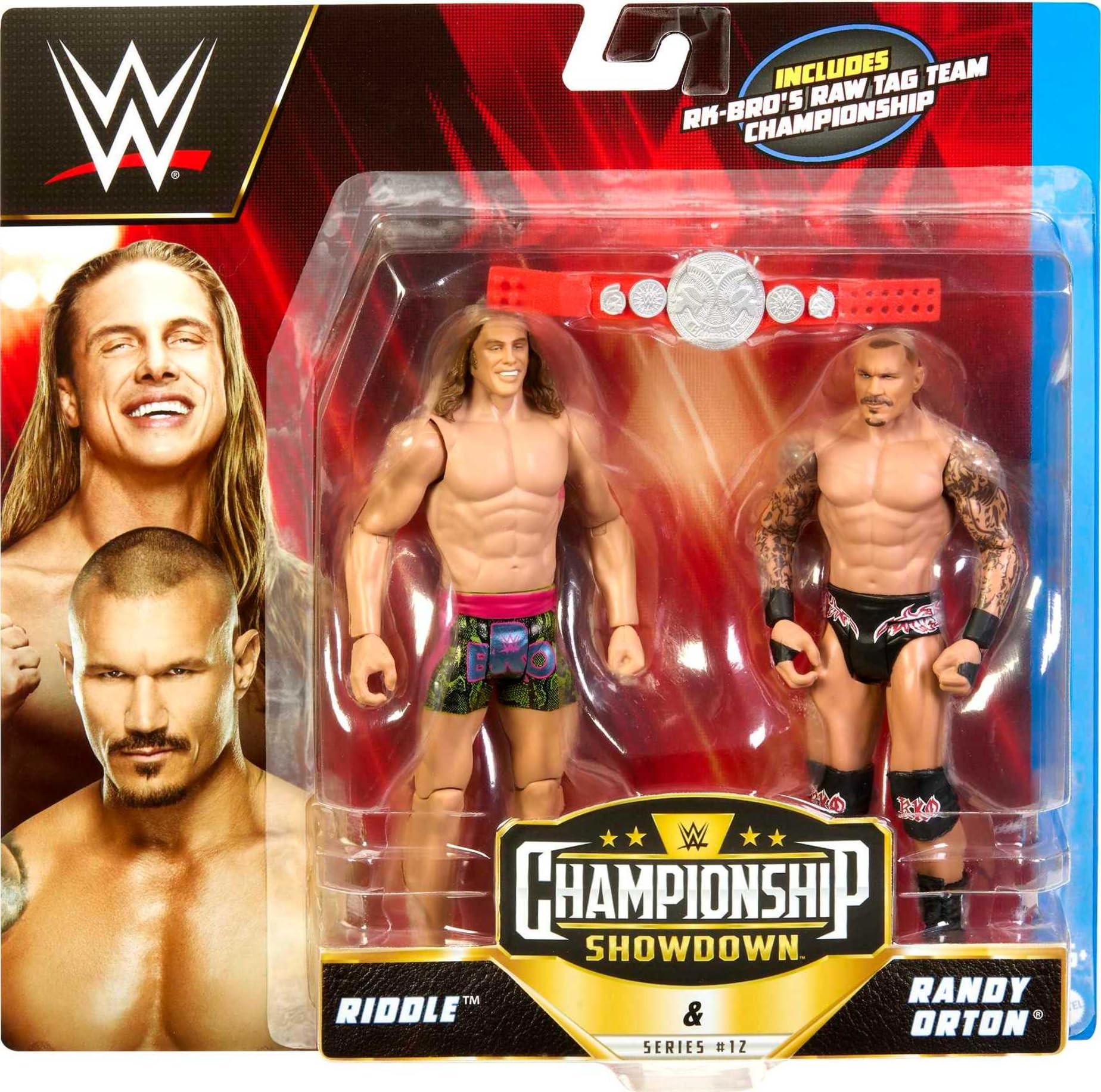 Mattel WWE Randy Orton & Matt Riddle Championship Showdown Action Figure 2-Pack with RAW Tag Team Championship, 6-inch