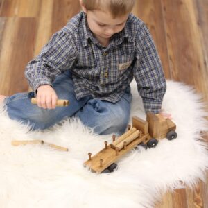 AmishToyBox.com Log Truck Wooden Toy - Amish-Made in Lancaster County, Pennsylvania - with 6 Removable Logs