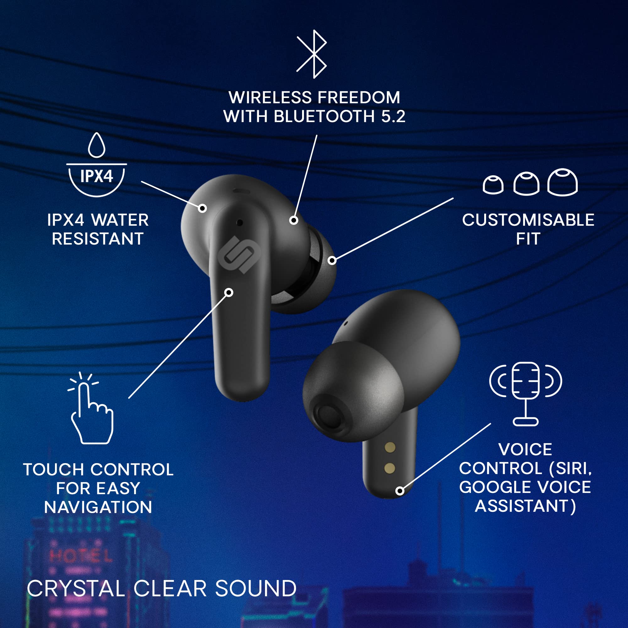 Urbanista Wireless Earphones | Wireless Earbuds with Microphone | 70ms Low Latency Gaming Earbuds | Dual-Mode Bluetooth Earphones | Fast Charge USB-C Earphones | 32 H Playtime | Seoul, Midnight Black