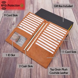 ag wallets Genuine Leather Mens Long ID 19 Credit Card Security Wallet (RFID Tan Butter Touch Leather)