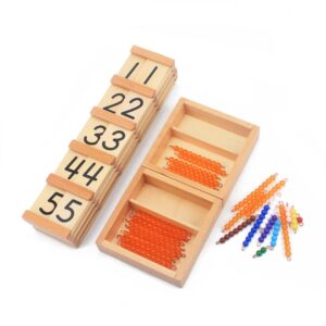 Gudong Montessori Teaching Math Toys Teens and Tens Seguin Board with Beads Bars Wood Toys Early Childhood Education Preschool Training (A)