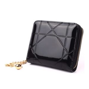 BAIGUAN Cute Wallet Ladies Coin Purse Short 3 Fold Small Wallet Ladies Credit Card Holder Ladies Patent Leather Case Wallet (Color : Black)