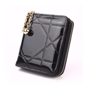 baiguan cute wallet ladies coin purse short 3 fold small wallet ladies credit card holder ladies patent leather case wallet (color : black)