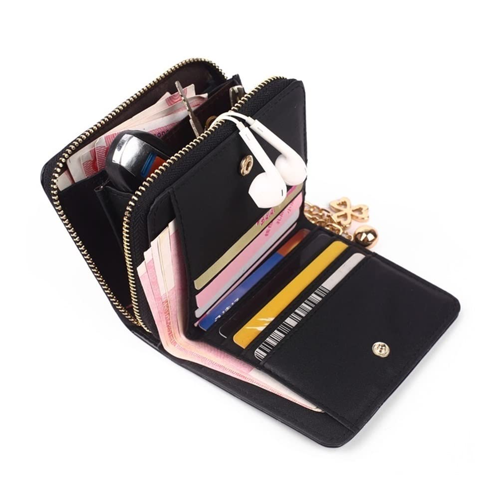 BAIGUAN Cute Wallet Ladies Coin Purse Short 3 Fold Small Wallet Ladies Credit Card Holder Ladies Patent Leather Case Wallet (Color : Black)