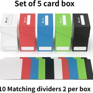 Rayvol 10 Card Deck Box with 20 Dividers - Set of 10 Card Boxes for TCG (Blue, Red, Green, Black, White)