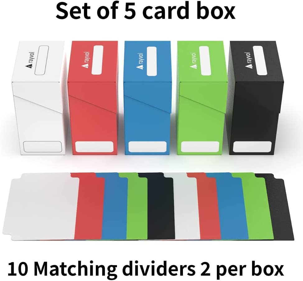 Rayvol 10 Card Deck Box with 20 Dividers - Set of 10 Card Boxes for TCG (Blue, Red, Green, Black, White)