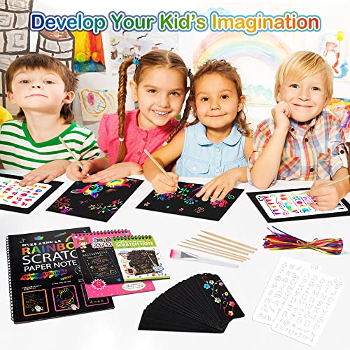 Mocoosy 140PCS Rainbow Scratch Paper Set, Magic Scratch Art Deluxe Combo with Case, Include Black Scratch Off Sheets, Scratch Notebook, Scratch Bookmarks for Kids Art Craft Kit Birthday Gifts