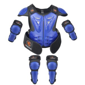 kids dirt bike gear chest protector motocross gear motorcycle armor vest elbow guard knee shin guard pads youth motorcycle protective gear (blue, s:(height:39.37"-45.27"))