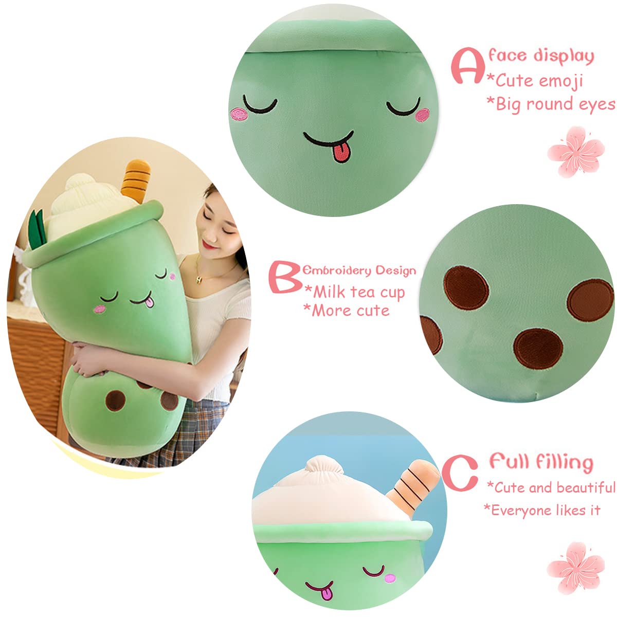 MDXMY Plush Stuffed Bubble Tea Plush Pillow Soft Cute Pearl Milk Tea Hug Toy(Green Cream, 9.8 inches)