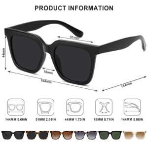 Fozono Large Square Sunglasses Trendy Polarized Sunglasses for Women Men Classic Retro Style UV400 Protection Black