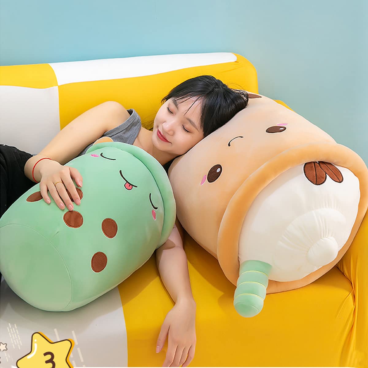 MDXMY Plush Stuffed Bubble Tea Plush Pillow Soft Cute Pearl Milk Tea Hug Toy(Green Cream, 9.8 inches)