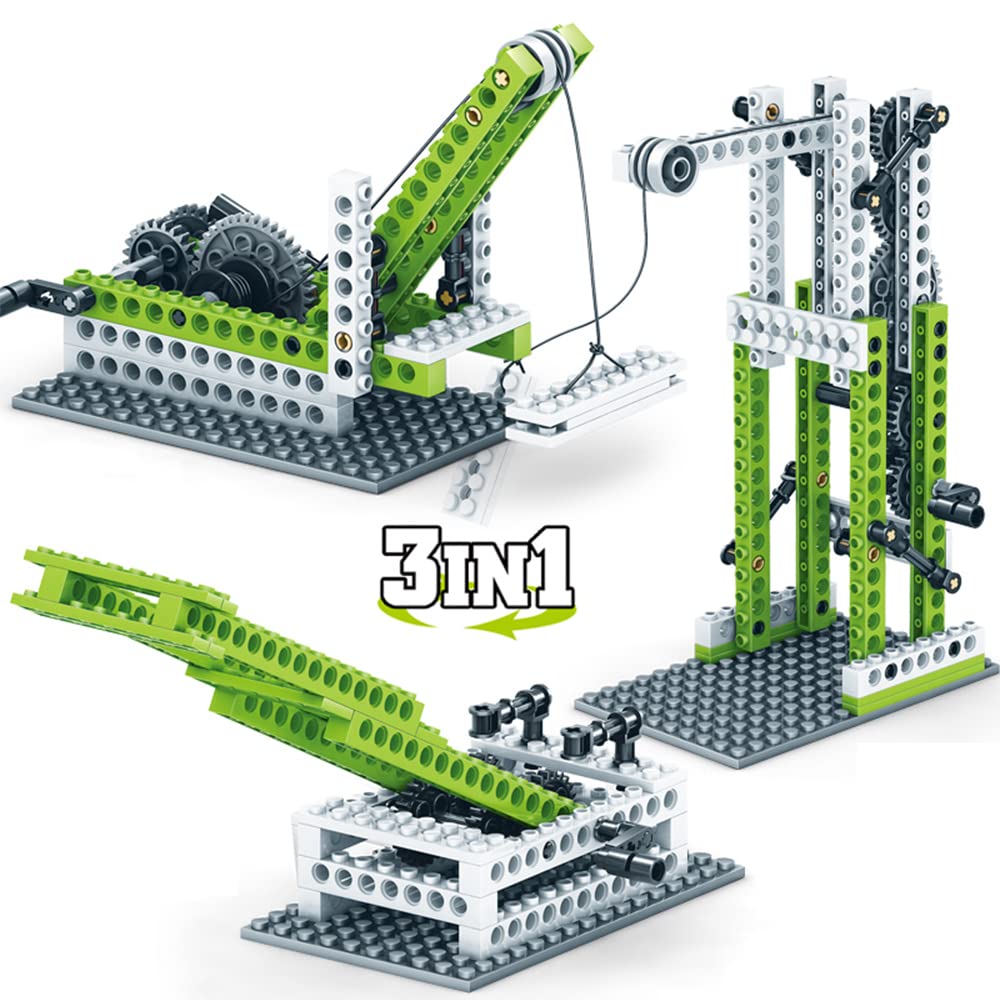 Ulanlan STEM Mechanics Gears Construction Kit 13 Models in 1, Motion Essential Set, Ferris Wheel/Merry-go-Round/Seesaw/Crane/Windmill Engineering Science Education Building Kit